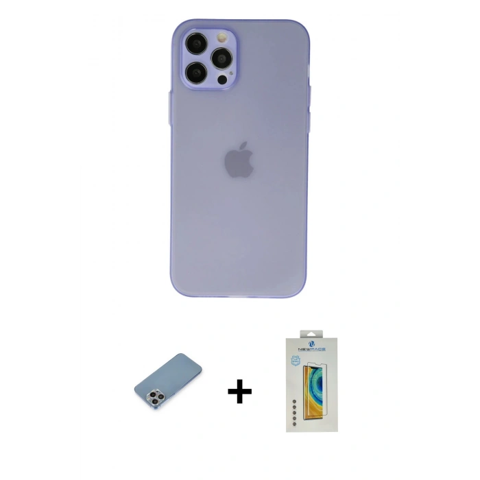 MARSİLYAN™- iPhone 12 Pro Max Kılıf Atlas Minimal Prime - Siyah Polymer Nano Ekran Koruyucu + Shine Kamera Lens Koruma Cam - GI
