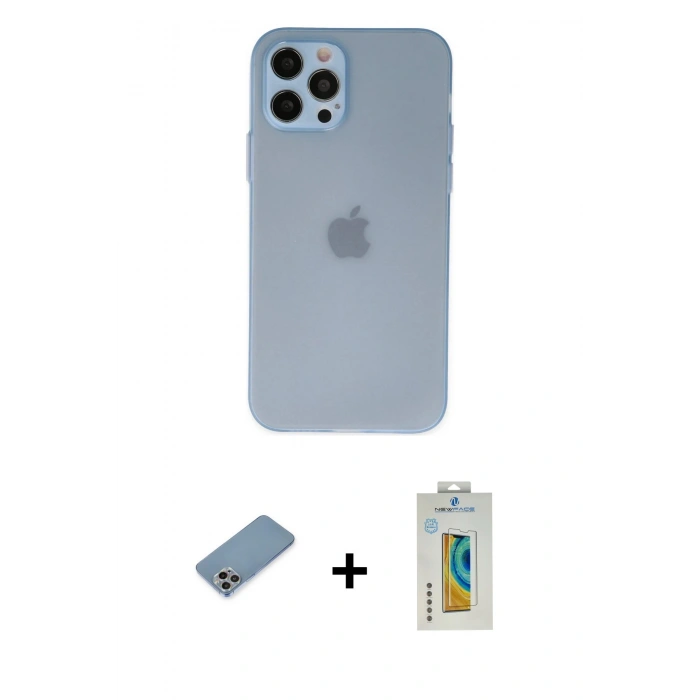 MARSİLYAN™- iPhone 12 Pro Max Kılıf Atlas Minimal Prime - Siyah Polymer Nano Ekran Koruyucu + Shine Kamera Lens Koruma Cam - GI