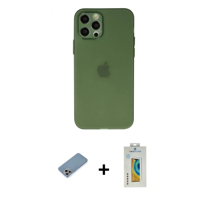 MARSİLYAN™- iPhone 12 Pro Max Kılıf Atlas Minimal Prime - Siyah Polymer Nano Ekran Koruyucu + Shine Kamera Lens Koruma Cam - GI