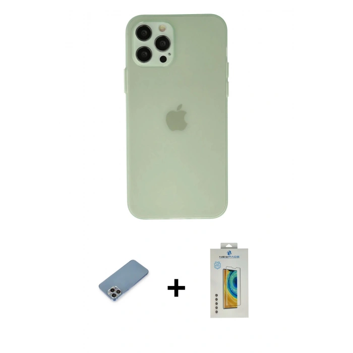 MARSİLYAN™- iPhone 12 Pro Max Kılıf Atlas Minimal Prime - Siyah Polymer Nano Ekran Koruyucu + Shine Kamera Lens Koruma Cam - GI