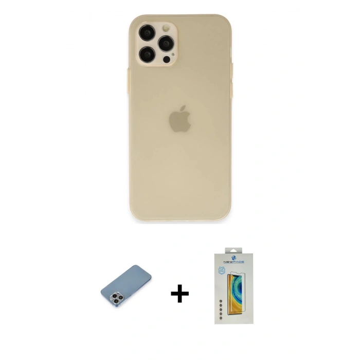 MARSİLYAN™- iPhone 12 Pro Max Kılıf Atlas Minimal Prime - Siyah Polymer Nano Ekran Koruyucu + Shine Kamera Lens Koruma Cam - GI