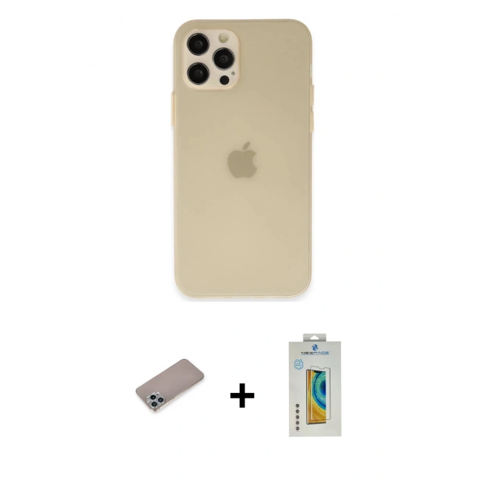MARSİLYAN™- iPhone 12 Pro Max Kılıf Atlas Minimal Prime - Siyah Polymer Nano Ekran Koruyucu + Shine Kamera Lens Koruma Cam - SABE