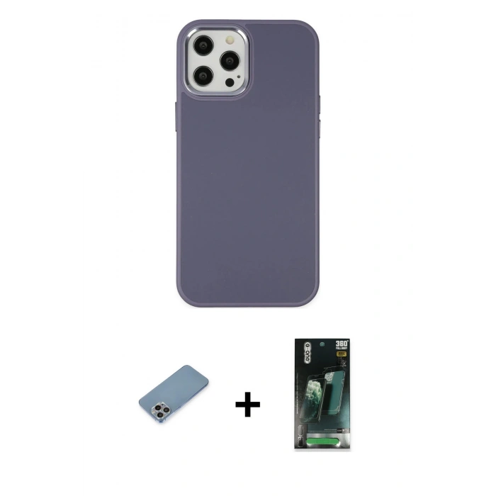 MARSİLYAN™- iPhone 12 Pro Max Kılıf Çekirdek Çizgi - Şeffaf 360 Full Body Arka Koruyucu + Shine Kamera Lens Koruma Cam - GI