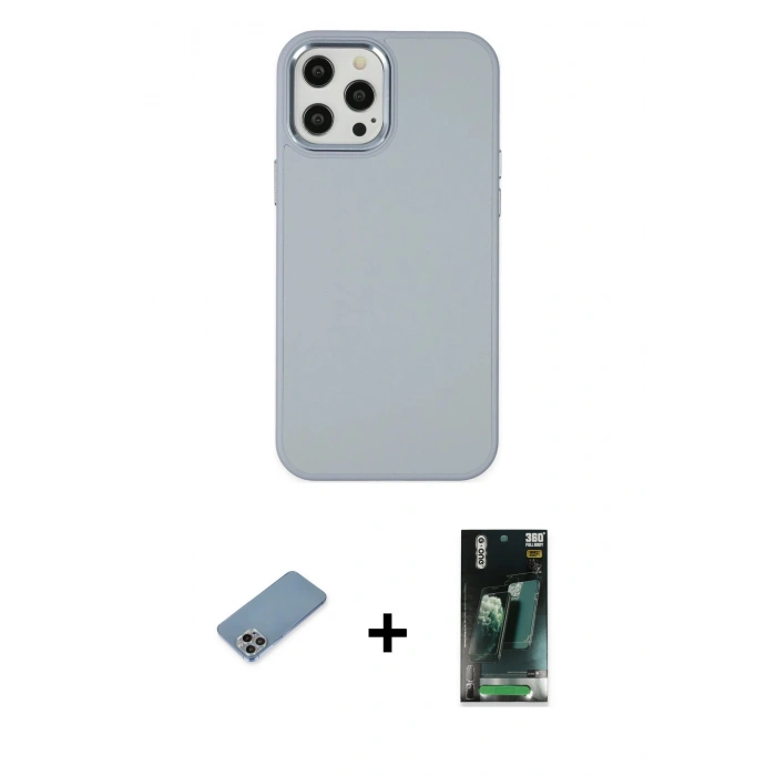MARSİLYAN™- iPhone 12 Pro Max Kılıf Çekirdek Çizgi - Şeffaf 360 Full Body Arka Koruyucu + Shine Kamera Lens Koruma Cam - GI