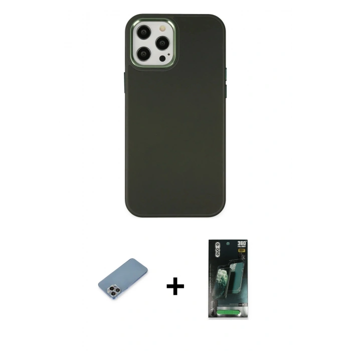 MARSİLYAN™- iPhone 12 Pro Max Kılıf Çekirdek Çizgi - Şeffaf 360 Full Body Arka Koruyucu + Shine Kamera Lens Koruma Cam - GI