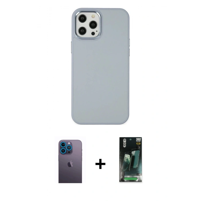 MARSİLYAN™- iPhone 12 Pro Max Kılıf Çekirdek Çizgi - Şeffaf 360 Full Body Arka Koruyucu + Neon Fosforlu Kamera Lens - MI