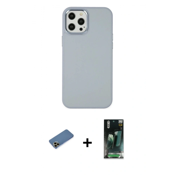 MARSİLYAN™- iPhone 12 Pro Max Kılıf Çekirdek Çizgi - Şeffaf 360 Full Body Arka Koruyucu + Shine Kamera Lens Koruma Cam - GD