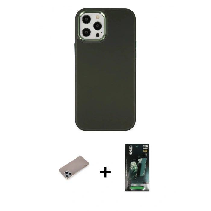 MARSİLYAN™- iPhone 12 Pro Max Kılıf Çekirdek Çizgi - Şeffaf 360 Full Body Arka Koruyucu + Shine Kamera Lens Koruma Cam - SABE