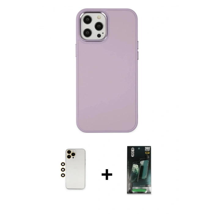 MARSİLYAN™- iPhone 12 Pro Max Kılıf Çekirdek Çizgi - Şeffaf 360 Full Body Arka Koruyucu + Shine Kamera Lens - GD
