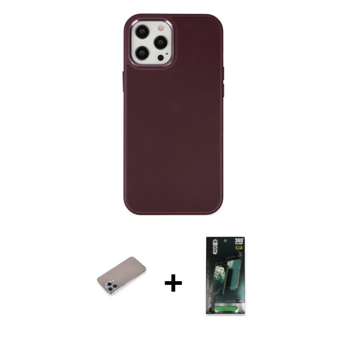 MARSİLYAN™- iPhone 12 Pro Max Kılıf Çekirdek Çizgi - Şeffaf 360 Full Body Arka Koruyucu + Shine Kamera Lens Koruma Cam - SABE