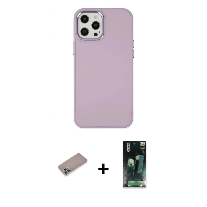 MARSİLYAN™- iPhone 12 Pro Max Kılıf Çekirdek Çizgi - Şeffaf 360 Full Body Arka Koruyucu + Shine Kamera Lens Koruma Cam - SABE