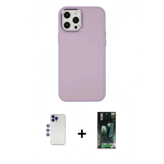 MARSİLYAN™- iPhone 12 Pro Max Kılıf Çekirdek Çizgi - Şeffaf 360 Full Body Arka Koruyucu + Shine Kamera Lens - LT