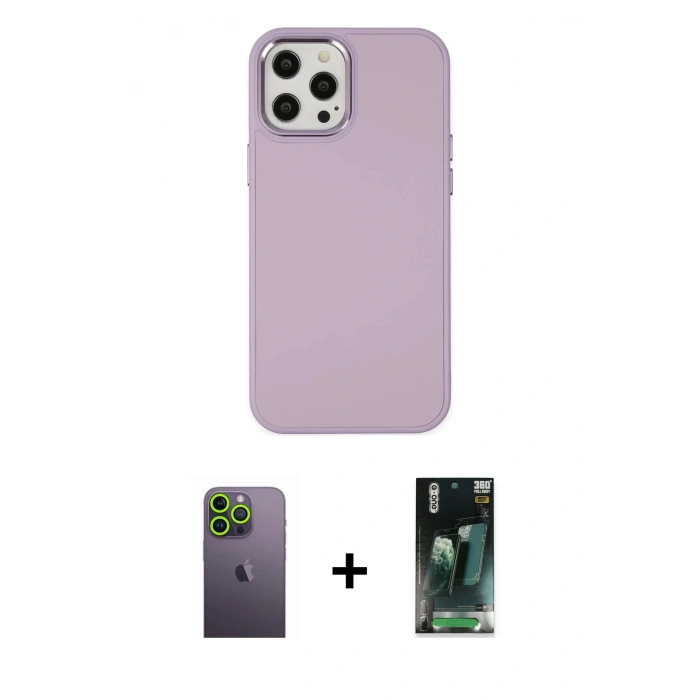 MARSİLYAN™- iPhone 12 Pro Max Kılıf Çekirdek Çizgi - Şeffaf 360 Full Body Arka Koruyucu + Neon Fosforlu Kamera Lens - YL