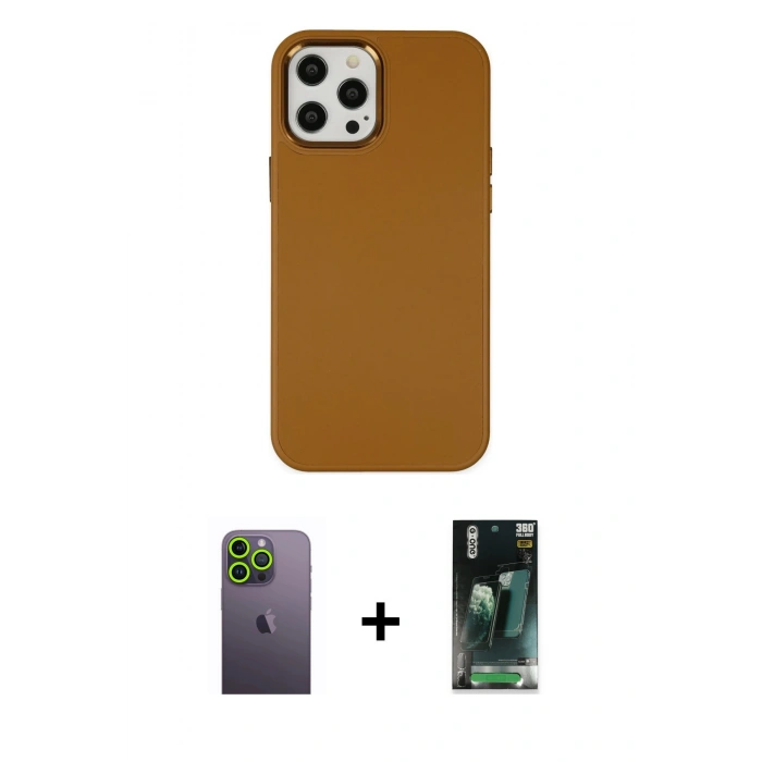 MARSİLYAN™- iPhone 12 Pro Max Kılıf Çekirdek Çizgi - Şeffaf 360 Full Body Arka Koruyucu + Neon Fosforlu Kamera Lens - YL