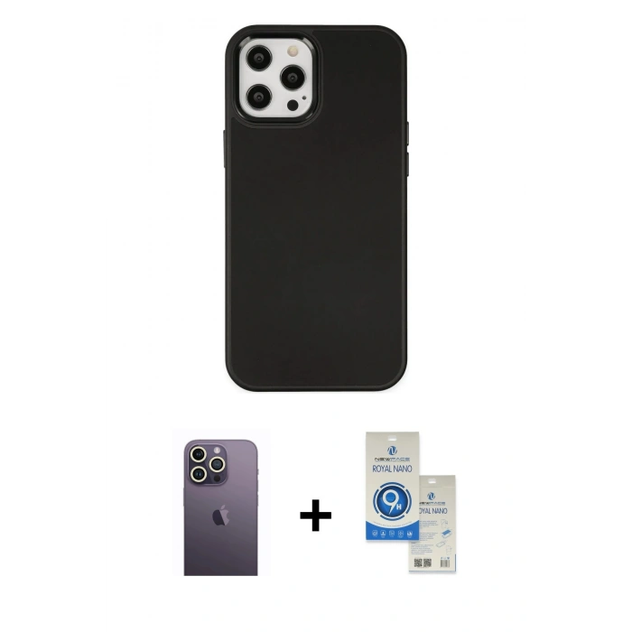 MARSİLYAN™- iPhone 12 Pro Max Kılıf Çekirdek Çizgi - Şeffaf Royal Nano Ekran Koruyucu + Neon Fosforlu Kamera Lens - BZ
