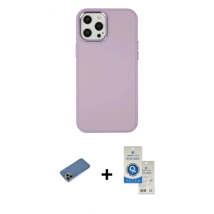 MARSİLYAN™- iPhone 12 Pro Max Kılıf Çekirdek Çizgi - Şeffaf Royal Nano Ekran Koruyucu + Shine Kamera Lens Koruma Cam - GD
