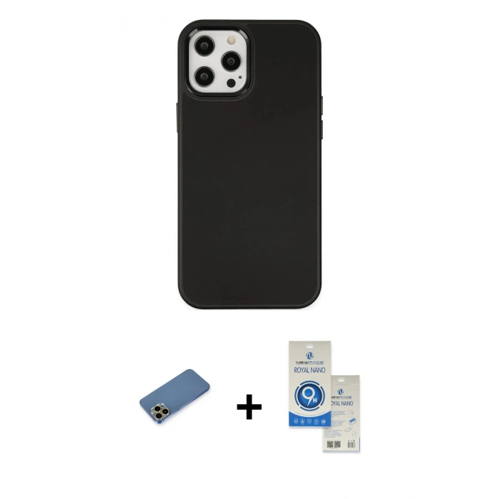 MARSİLYAN™- iPhone 12 Pro Max Kılıf Çekirdek Çizgi - Şeffaf Royal Nano Ekran Koruyucu + Shine Kamera Lens Koruma Cam - GD