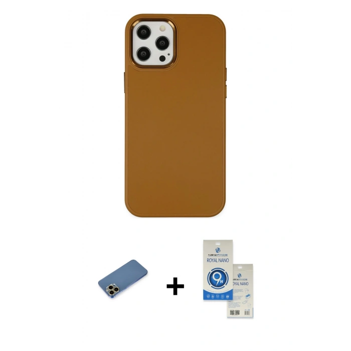 MARSİLYAN™- iPhone 12 Pro Max Kılıf Çekirdek Çizgi - Şeffaf Royal Nano Ekran Koruyucu + Shine Kamera Lens Koruma Cam - GD