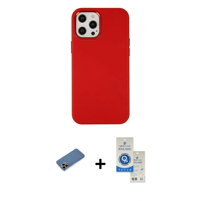MARSİLYAN™- iPhone 12 Pro Max Kılıf Çekirdek Çizgi - Şeffaf Royal Nano Ekran Koruyucu + Shine Kamera Lens Koruma Cam - GD