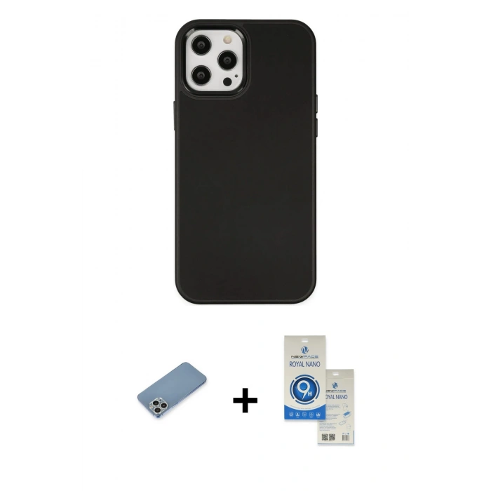 MARSİLYAN™- iPhone 12 Pro Max Kılıf Çekirdek Çizgi - Şeffaf Royal Nano Ekran Koruyucu + Shine Kamera Lens Koruma Cam - GS