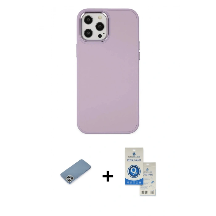 MARSİLYAN™- iPhone 12 Pro Max Kılıf Çekirdek Çizgi - Şeffaf Royal Nano Ekran Koruyucu + Shine Kamera Lens Koruma Cam - GS