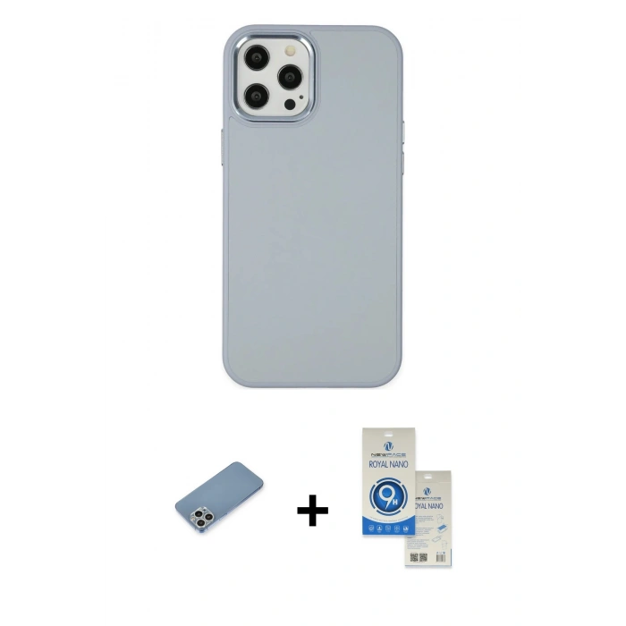 MARSİLYAN™- iPhone 12 Pro Max Kılıf Çekirdek Çizgi - Şeffaf Royal Nano Ekran Koruyucu + Shine Kamera Lens Koruma Cam - GS