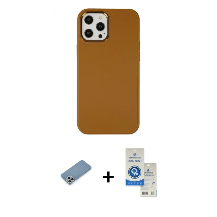 MARSİLYAN™- iPhone 12 Pro Max Kılıf Çekirdek Çizgi - Şeffaf Royal Nano Ekran Koruyucu + Shine Kamera Lens Koruma Cam - GS