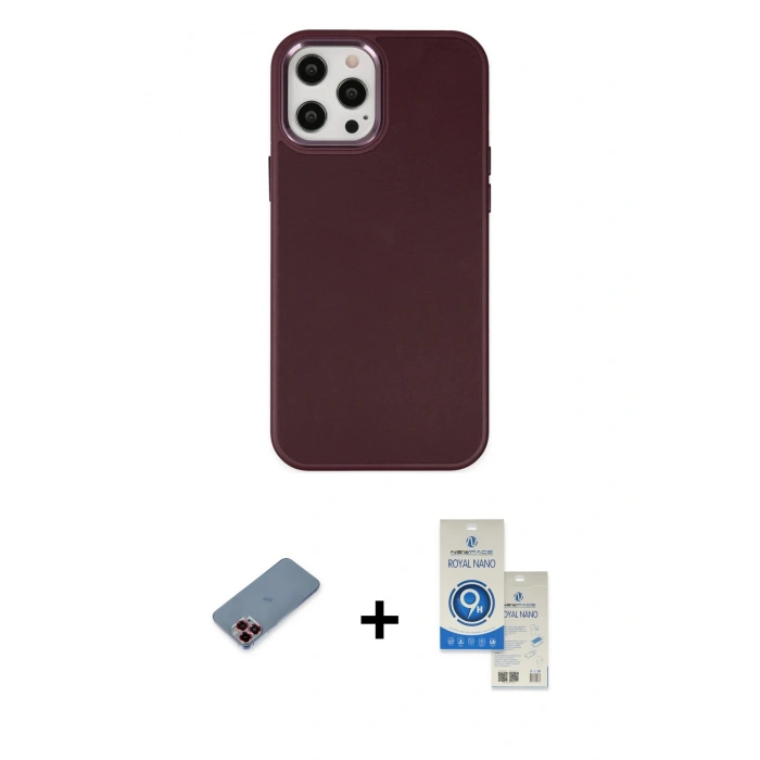 MARSİLYAN™- iPhone 12 Pro Max Kılıf Çekirdek Çizgi - Şeffaf Royal Nano Ekran Koruyucu + Metal Kamera Lens Koruma Cam - KI