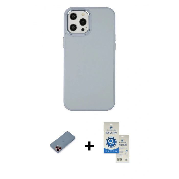 MARSİLYAN™- iPhone 12 Pro Max Kılıf Çekirdek Çizgi - Şeffaf Royal Nano Ekran Koruyucu + Metal Kamera Lens Koruma Cam - KI