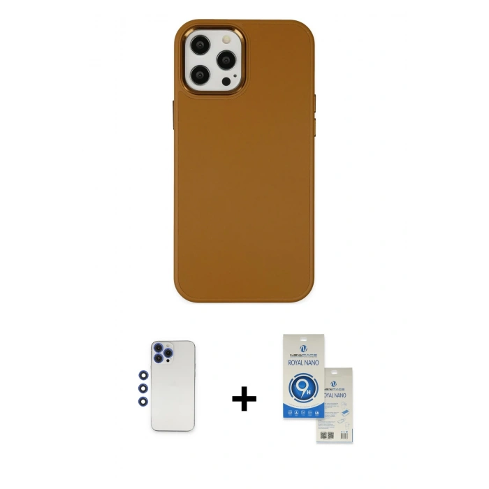 MARSİLYAN™- iPhone 12 Pro Max Kılıf Çekirdek Çizgi - Şeffaf Royal Nano Ekran Koruyucu + Shine Kamera Lens - LT