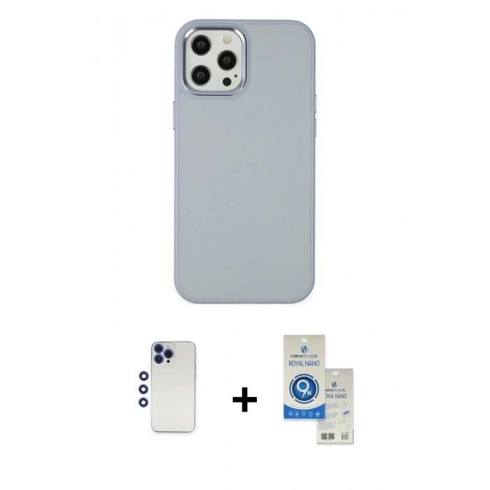 MARSİLYAN™- iPhone 12 Pro Max Kılıf Çekirdek Çizgi - Şeffaf Royal Nano Ekran Koruyucu + Shine Kamera Lens - LT