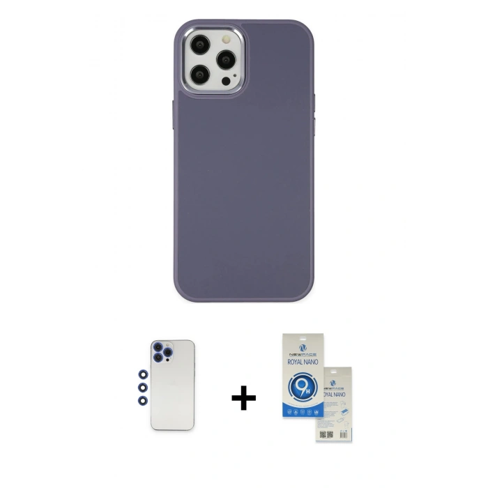 MARSİLYAN™- iPhone 12 Pro Max Kılıf Çekirdek Çizgi - Şeffaf Royal Nano Ekran Koruyucu + Shine Kamera Lens - LT