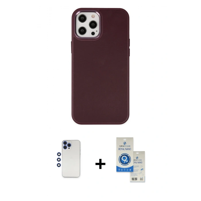MARSİLYAN™- iPhone 12 Pro Max Kılıf Çekirdek Çizgi - Şeffaf Royal Nano Ekran Koruyucu + Shine Kamera Lens - LT