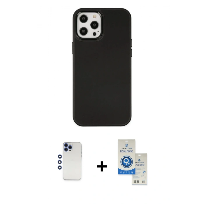 MARSİLYAN™- iPhone 12 Pro Max Kılıf Çekirdek Çizgi - Şeffaf Royal Nano Ekran Koruyucu + Shine Kamera Lens - LT