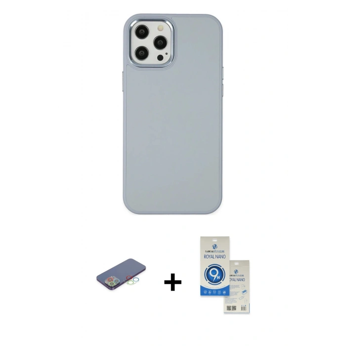 MARSİLYAN™- iPhone 12 Pro Max Kılıf Çekirdek Çizgi - Şeffaf Royal Nano Ekran Koruyucu + Renkli Kamera Lens Koruma Cam - MI