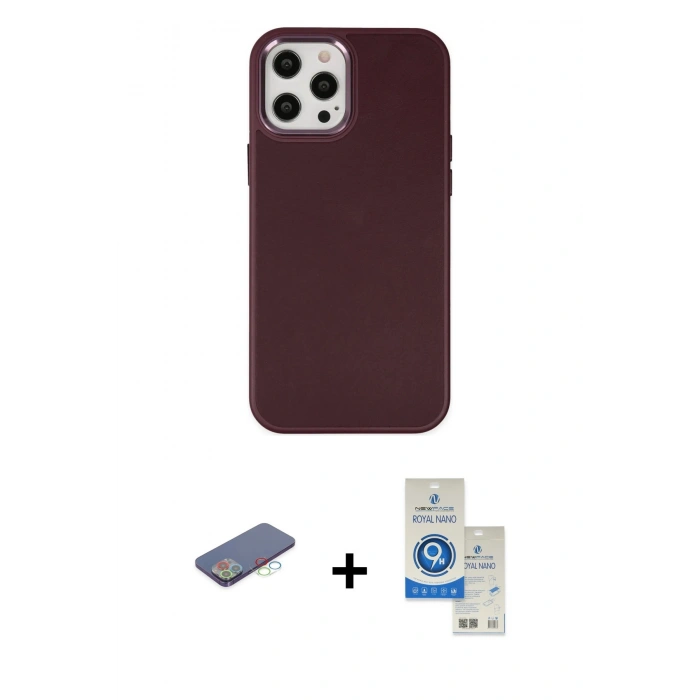 MARSİLYAN™- iPhone 12 Pro Max Kılıf Çekirdek Çizgi - Şeffaf Royal Nano Ekran Koruyucu + Renkli Kamera Lens Koruma Cam - MI