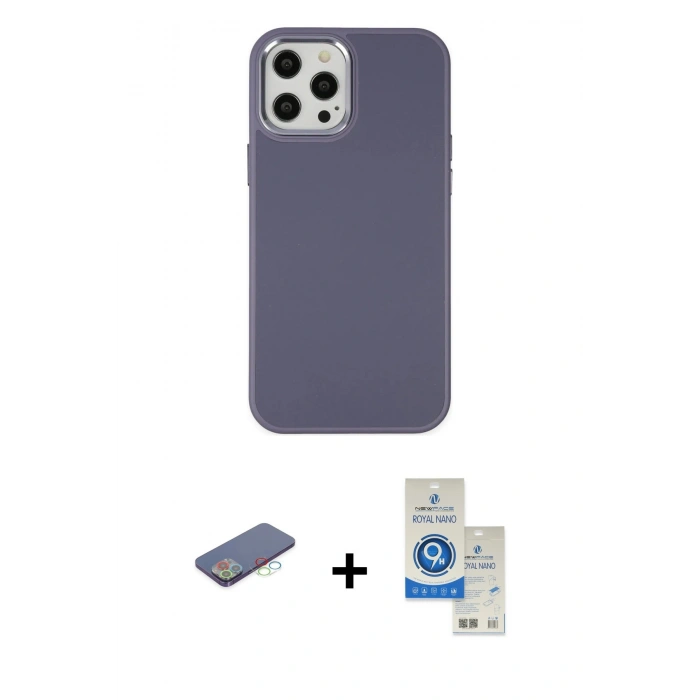 MARSİLYAN™- iPhone 12 Pro Max Kılıf Çekirdek Çizgi - Şeffaf Royal Nano Ekran Koruyucu + Renkli Kamera Lens Koruma Cam - MI