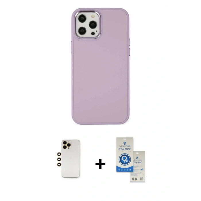 MARSİLYAN™- iPhone 12 Pro Max Kılıf Çekirdek Çizgi - Şeffaf Royal Nano Ekran Koruyucu + Shine Kamera Lens - GD