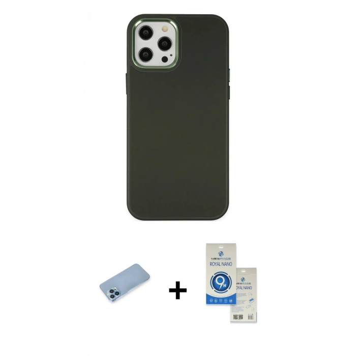 MARSİLYAN™- iPhone 12 Pro Max Kılıf Çekirdek Çizgi - Şeffaf Royal Nano Ekran Koruyucu + Shine Kamera Lens Koruma Cam - MI