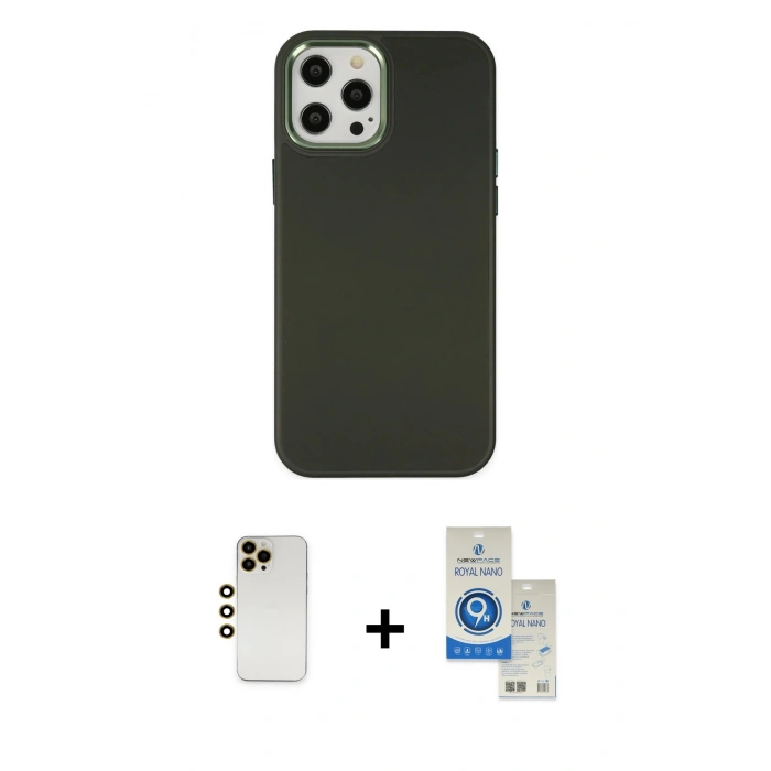 MARSİLYAN™- iPhone 12 Pro Max Kılıf Çekirdek Çizgi - Şeffaf Royal Nano Ekran Koruyucu + Shine Kamera Lens - GD