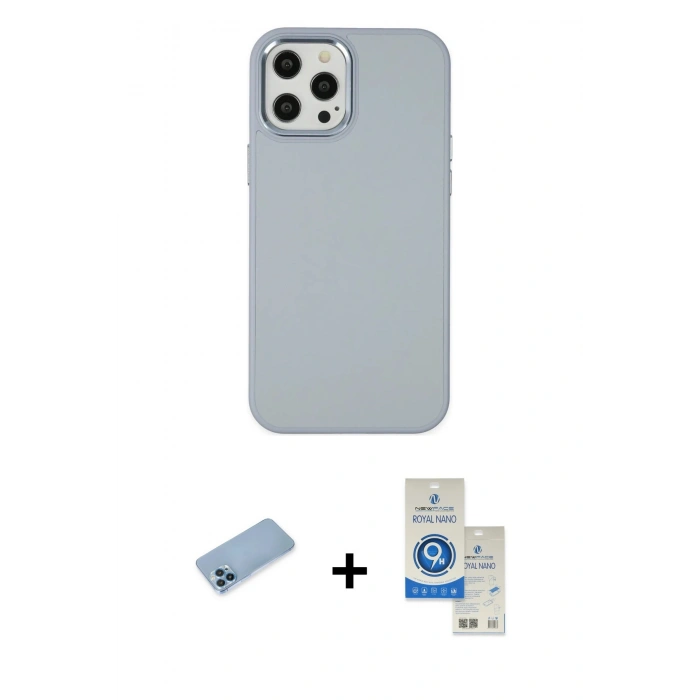 MARSİLYAN™- iPhone 12 Pro Max Kılıf Çekirdek Çizgi - Şeffaf Royal Nano Ekran Koruyucu + Shine Kamera Lens Koruma Cam - MI