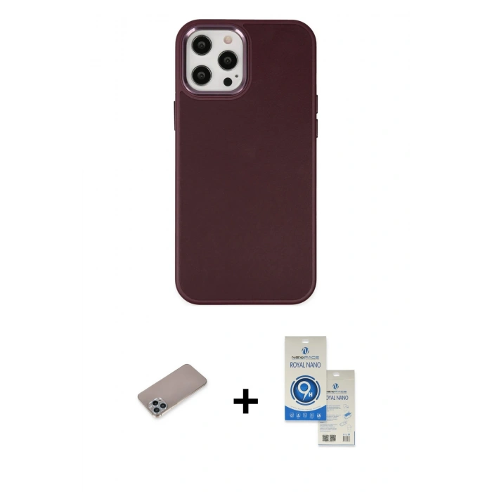 MARSİLYAN™- iPhone 12 Pro Max Kılıf Çekirdek Çizgi - Şeffaf Royal Nano Ekran Koruyucu + Shine Kamera Lens Koruma Cam - SABE