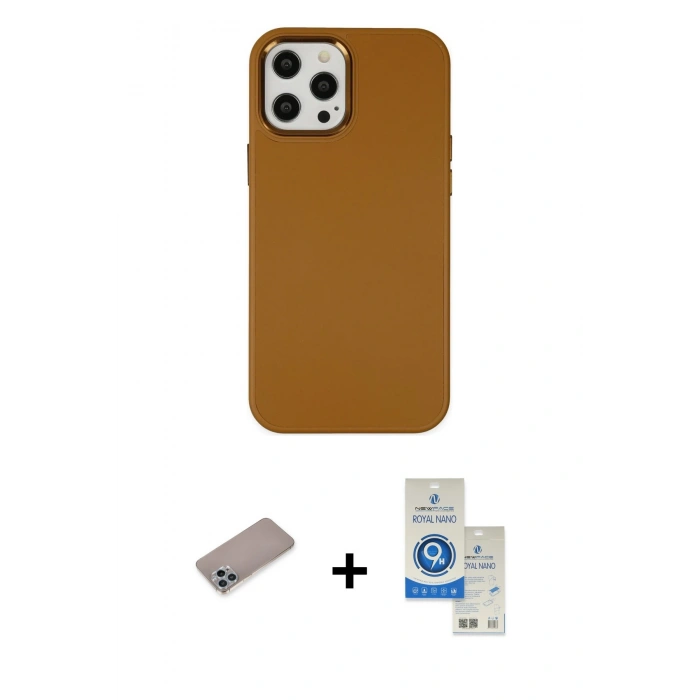 MARSİLYAN™- iPhone 12 Pro Max Kılıf Çekirdek Çizgi - Şeffaf Royal Nano Ekran Koruyucu + Shine Kamera Lens Koruma Cam - SABE