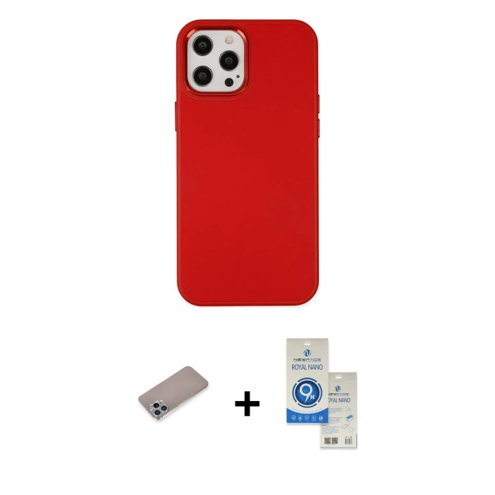 MARSİLYAN™- iPhone 12 Pro Max Kılıf Çekirdek Çizgi - Şeffaf Royal Nano Ekran Koruyucu + Shine Kamera Lens Koruma Cam - SABE