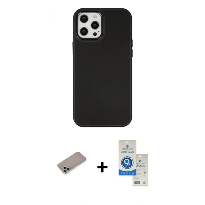 MARSİLYAN™- iPhone 12 Pro Max Kılıf Çekirdek Çizgi - Şeffaf Royal Nano Ekran Koruyucu + Shine Kamera Lens Koruma Cam - SABE