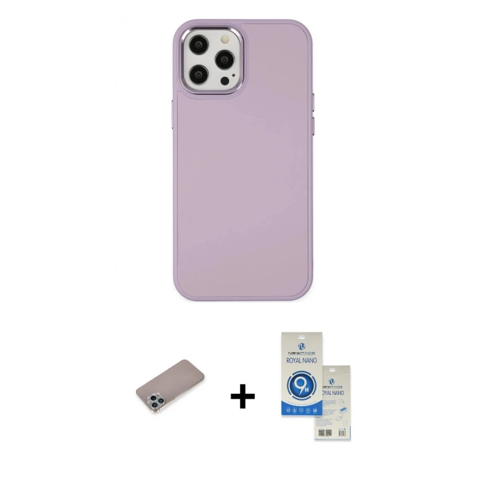 MARSİLYAN™- iPhone 12 Pro Max Kılıf Çekirdek Çizgi - Şeffaf Royal Nano Ekran Koruyucu + Shine Kamera Lens Koruma Cam - SABE