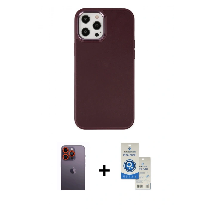 MARSİLYAN™- iPhone 12 Pro Max Kılıf Çekirdek Çizgi - Şeffaf Royal Nano Ekran Koruyucu + Neon Fosforlu Kamera Lens - TU