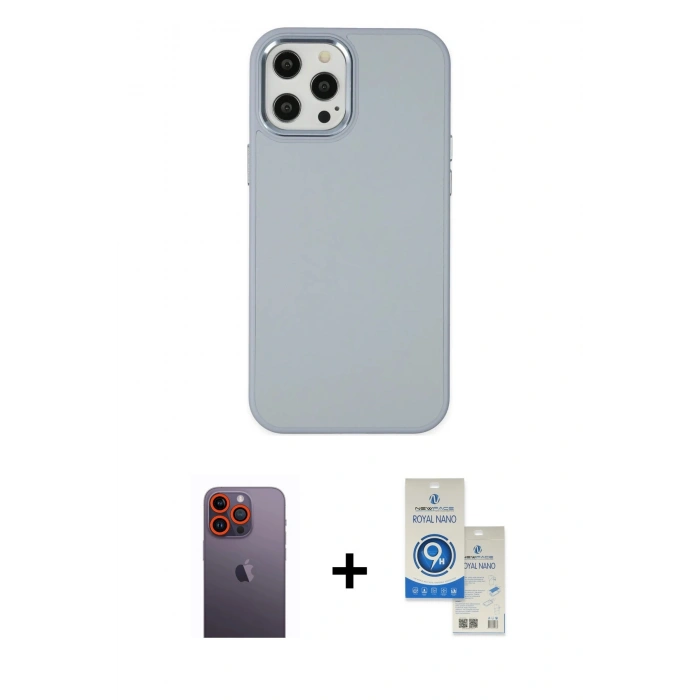 MARSİLYAN™- iPhone 12 Pro Max Kılıf Çekirdek Çizgi - Şeffaf Royal Nano Ekran Koruyucu + Neon Fosforlu Kamera Lens - TU