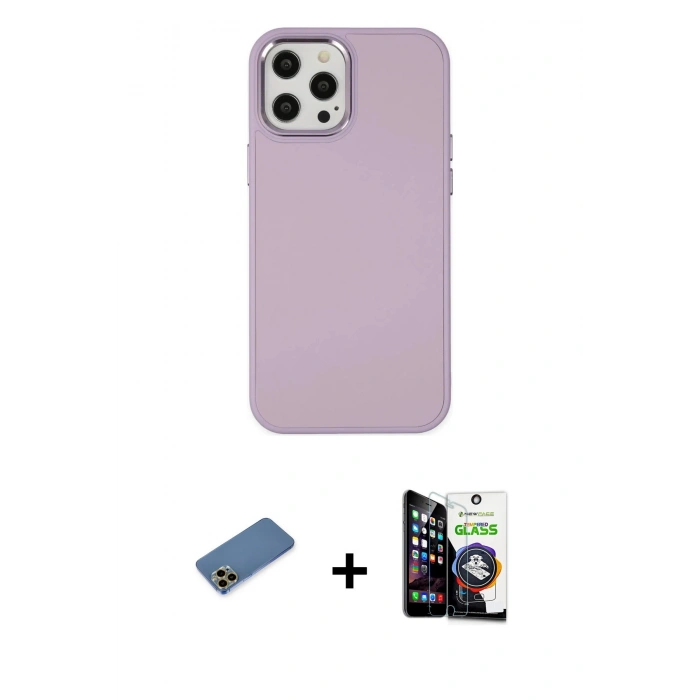MARSİLYAN™- iPhone 12 Pro Max Kılıf Çekirdek Çizgi - Şeffaf Temperli Cam Ekran Koruyucu + Shine Kamera Lens Koruma Cam - GD