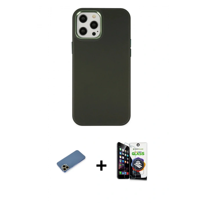 MARSİLYAN™- iPhone 12 Pro Max Kılıf Çekirdek Çizgi - Şeffaf Temperli Cam Ekran Koruyucu + Shine Kamera Lens Koruma Cam - GD